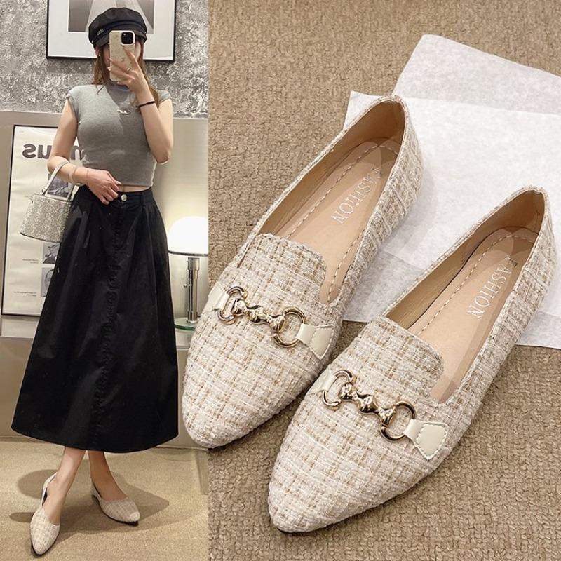 Fashion Women Flat Shoes Chaussures De Femme Solid Color Basic Simple Style Large Size 35-42 Square Head Comfortable Pearls Loafers