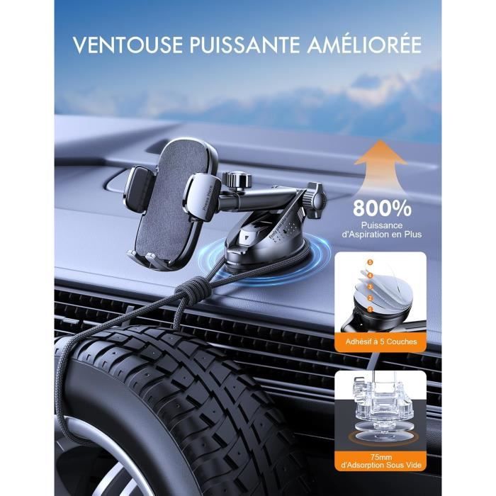 Support smartphone - mohard - universel - ventouse 360° - compatible 4-7 pouces - noir