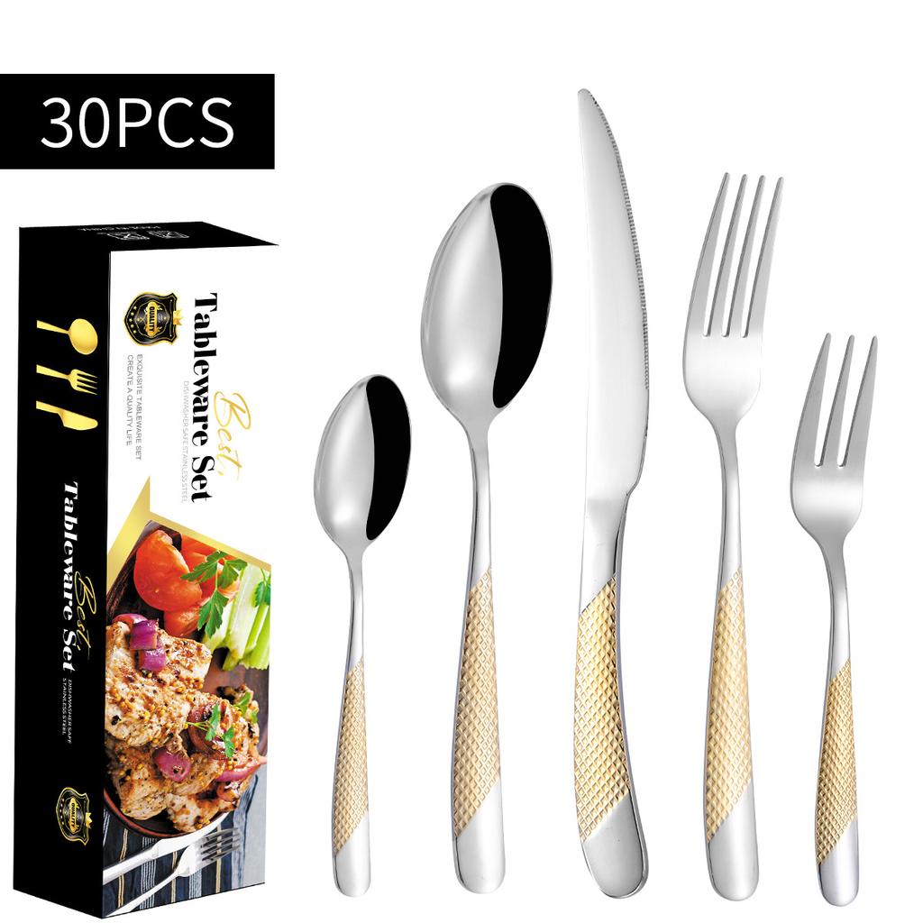 Stainless Steel Tableware Suit Steak Knife, Fork and Spoon 20/30 Pieces Suit Five Main Pieces Tableware