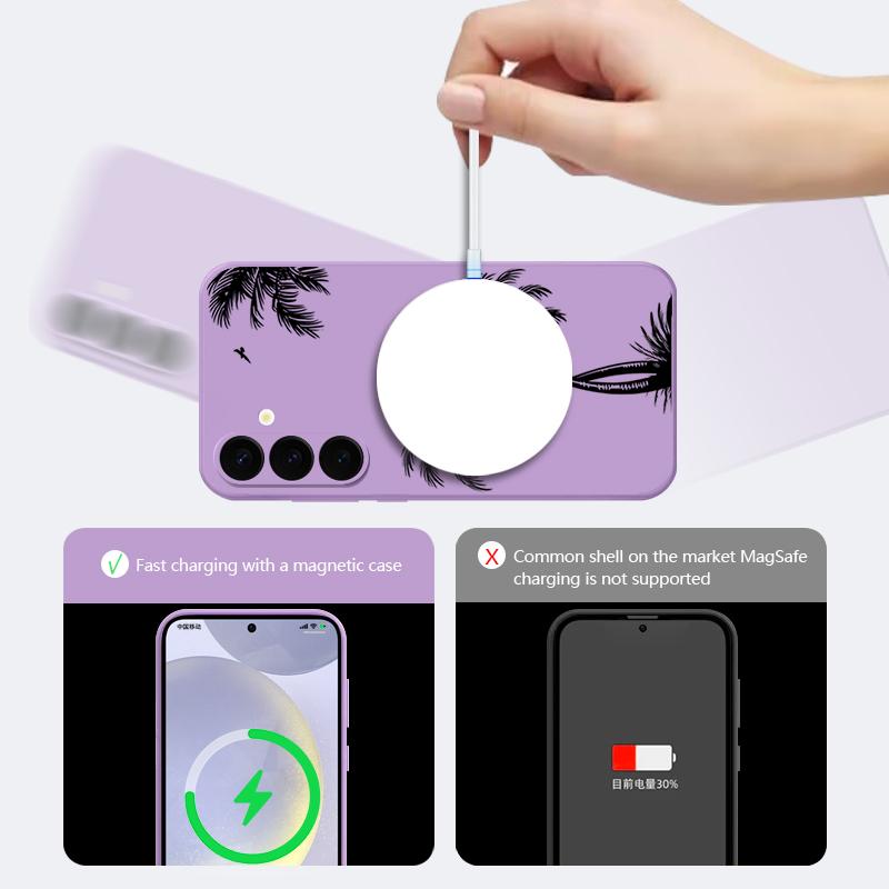 Ink Coconut Print Case For Samsung Galaxy S26 Ultra S25 FE S24 S23 S22 Plus S21 FE Built-in Metal Plate Magnetic Silicone Cover