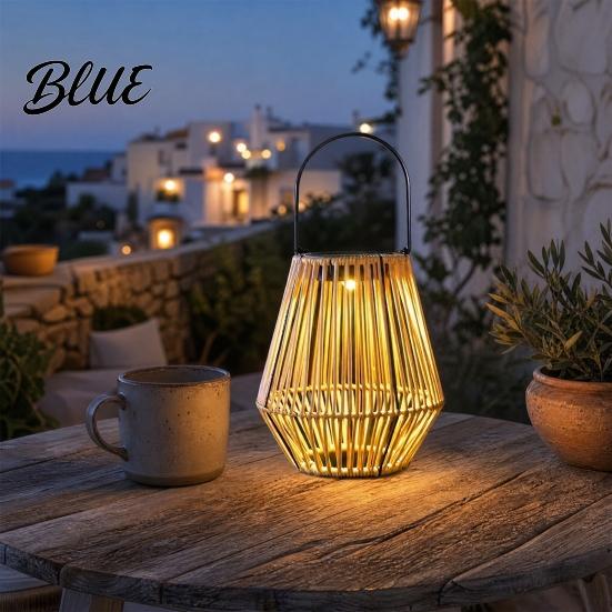 Decorative Solar Light Waterproof Eco-friendly Lantern Faux Outdoor Rattan Woven Light Rustic Lantern Powered Hanging for Garden Balcony Patio