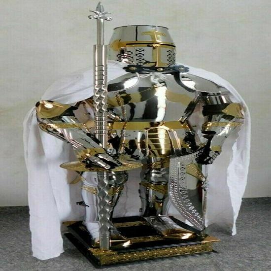 

Середньовічний нержавіючий королівський лицарський костюм із сріблом із нержавіючої сталі