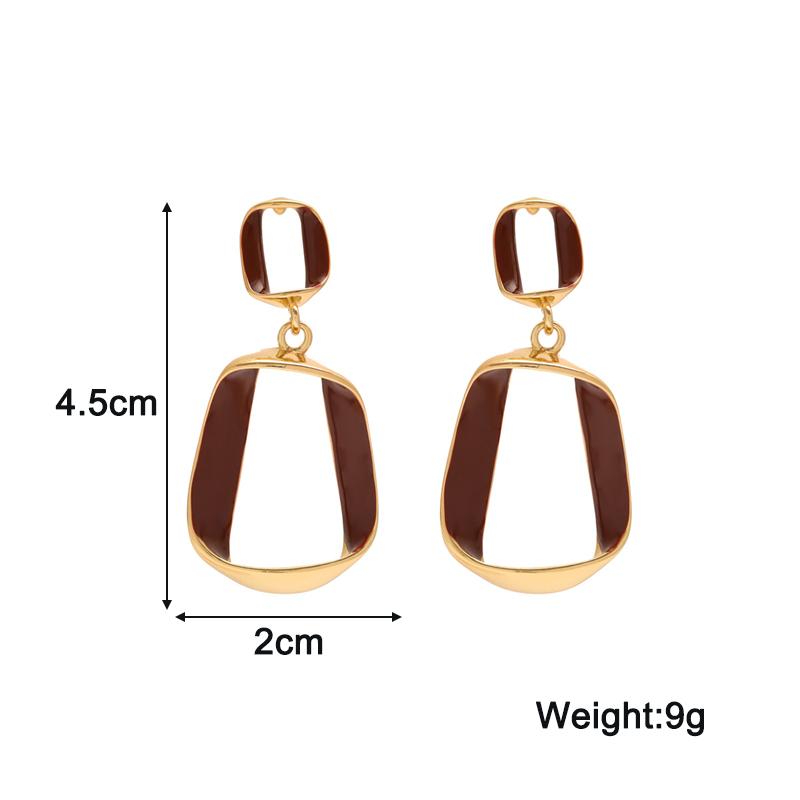 Long Uneven Trapezoid Pendants Women's Hanging Earrings White Wine Red Enamel Geometric Statement Dangle Earrings Unsual Earring