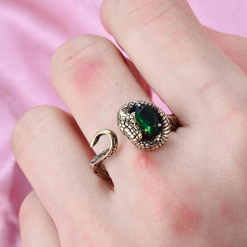 New Style Vintage Snake & Egg Green Crystal Thai Silver Unisex Party Ring Jewelry for Women Men Gifts Never Fade Promotion