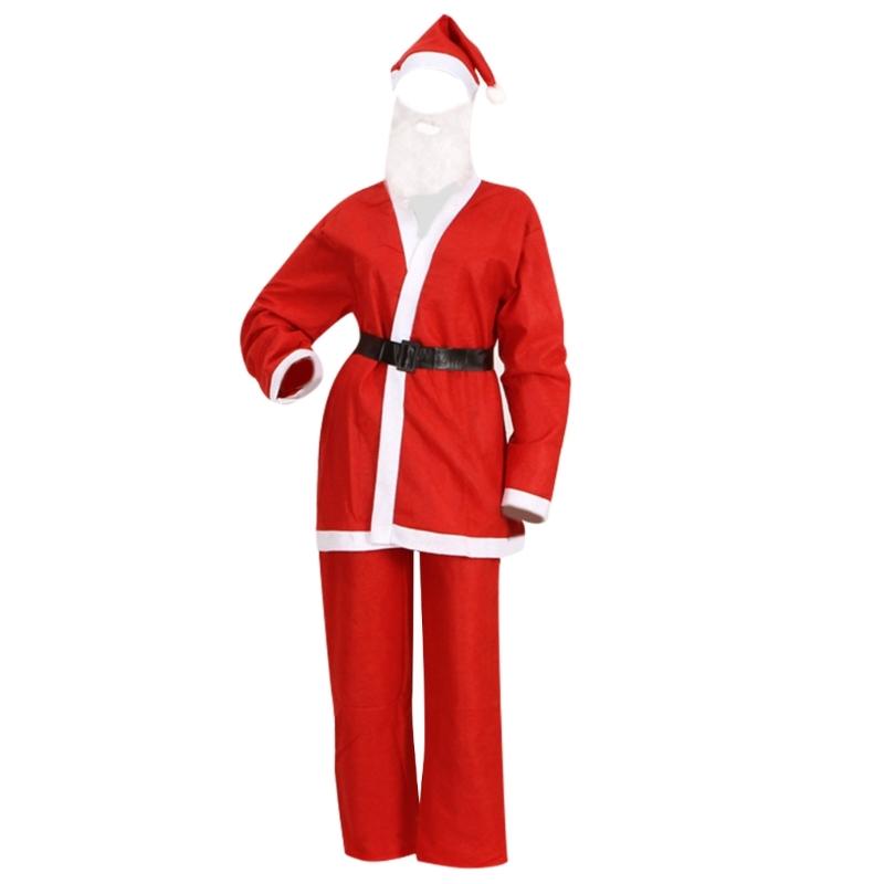 5Pcs Santa Suit for Adults Jackets,Trousers,Beard,Hat Belt Red Deluxe Santa Clauses Costume Christmas Party Cosplay 1