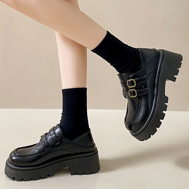 New Summer Versatile British Loafers 2025 Retro Small Fragrant Super Soft Black Women's Shoes Platform Heightening Single Shoes