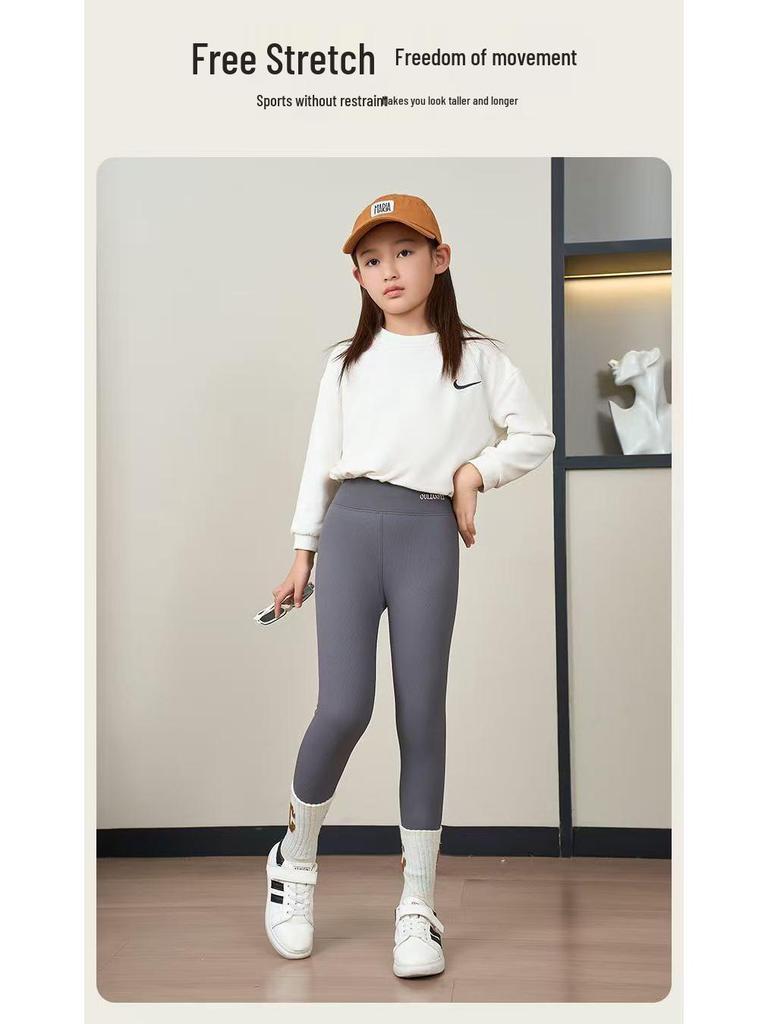 Girls' High-Waisted Thickened Barbie Leggings - Autumn/Winter Plus Velvet Shark Pants for Medium and Big Children.