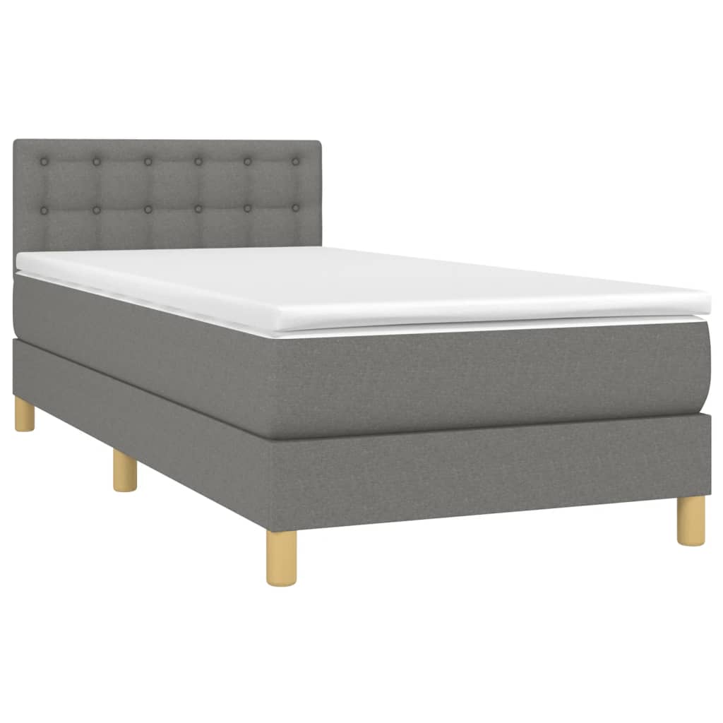 Box Spring Bed with Mattress Dark Gray 100 x 200 cm Fabric