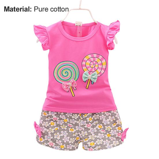 2 bucăți/set ținută pentru fete cu imprimeu floral cu mâneci mușcă din bumbac cu gât rotund tricou drăguț pentru purtarea zilnică