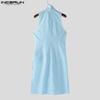 INCERUN Men Stand Neck Sleeveless Buttons Side Splits Irregular Tank Tops