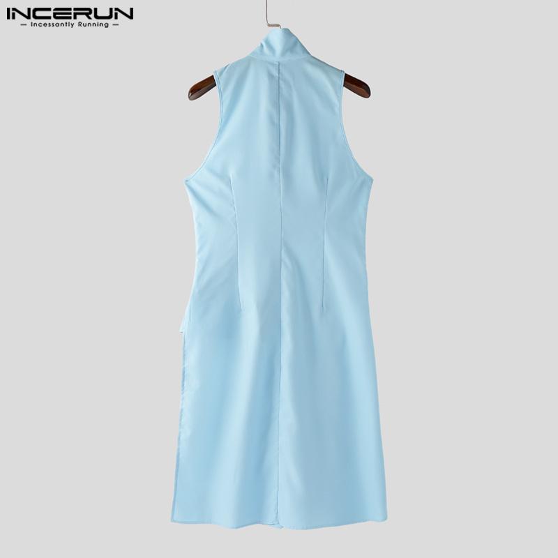 INCERUN Men Stand Neck Sleeveless Buttons Side Splits Irregular Tank Tops
