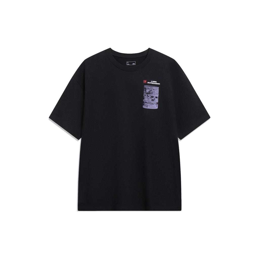 Li Ning T Shirts Unisex Black Crew Neck Moderate Straight Fit AHST071-1