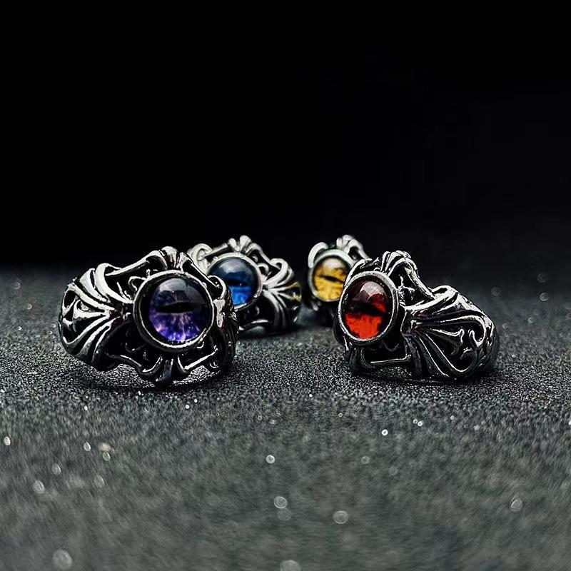 Retro Vines Evil Eye Ring For Men Punk Gothic Rock Hiphop Designer Open Ring Handmade Zircon Bikers Accessories Unisex Gift