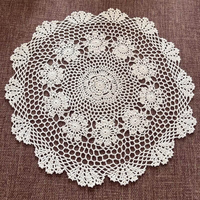 White Round Crochet Table Cloth Handmade Lace Tablecloth Vintage Hand Tablecloth Crochet White Beige Color Tablewear