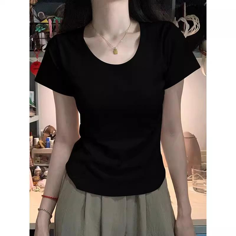 Korean Style Pure Cotton U-Neck Slim Fit Women's T-Shirt - New Summer Edition