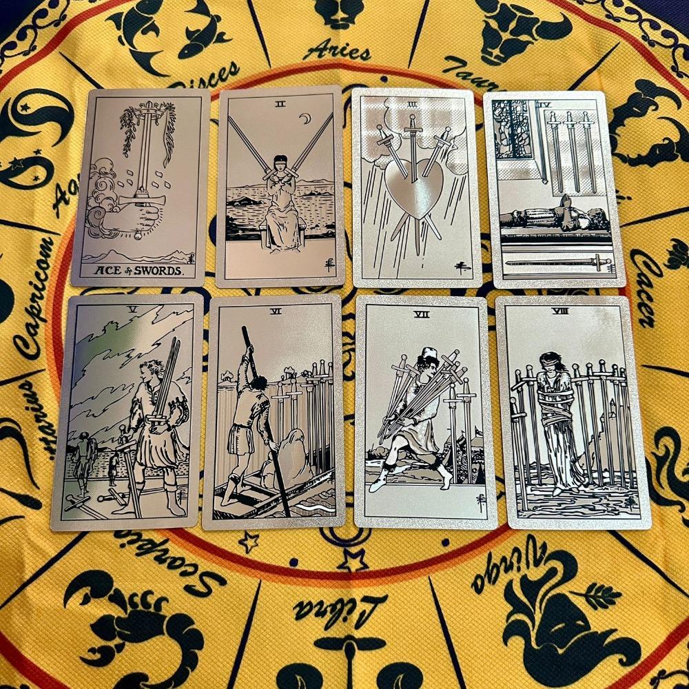 Hexagram Gold Foil Tarot Cards with Rose Pattern, 78 Cards Rider Tarot Deck 12*7cm, with Paper Instruction Guide