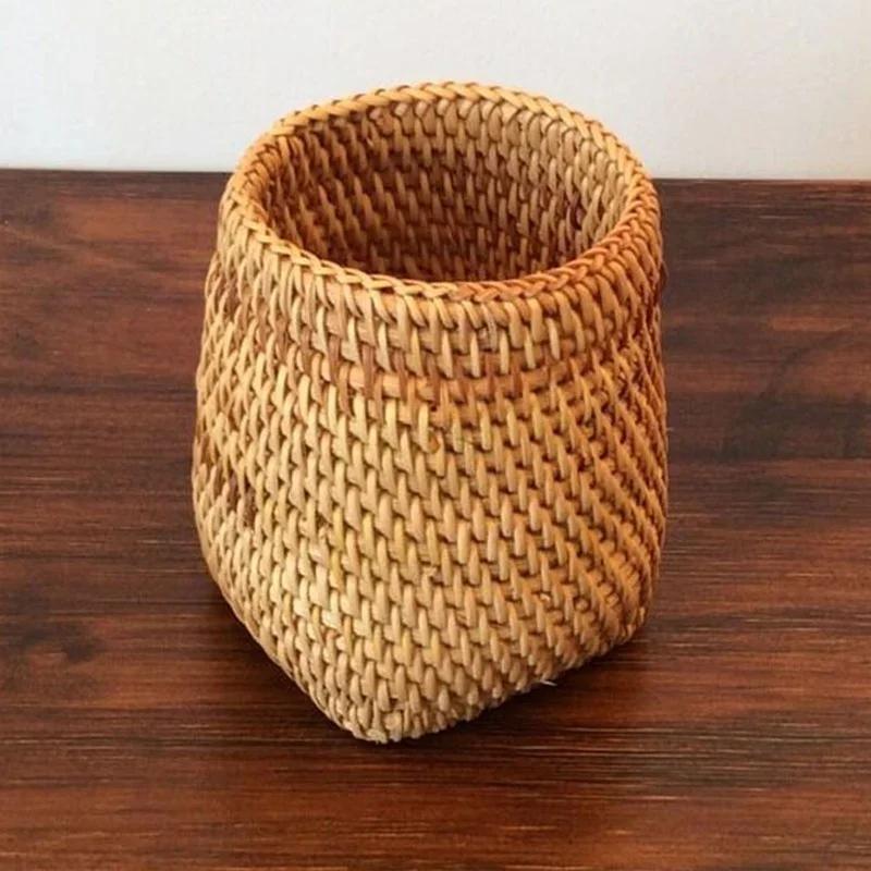 Rattan Pen Holders Desk Accessories Storage Box Home Desktop Organizer Baskets Office School Supplies Stationery Holder