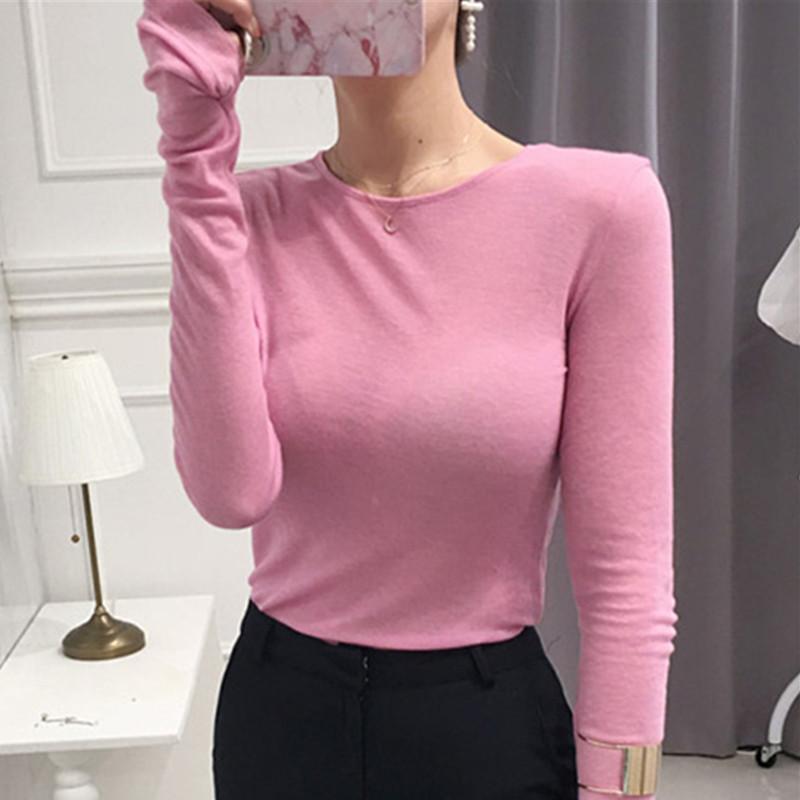 Dámské univerzální zakrývací tričko s dlouhým rukávem a kulatým výstřihem, základní vrstva, tenké, mírně průsvitné, pohodlný pletený top