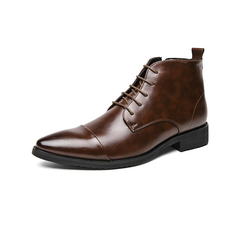 

Large size 48 three-joint high-top leather shoes British style dress business soft leather middle help horse leathershoes 48 коричневий