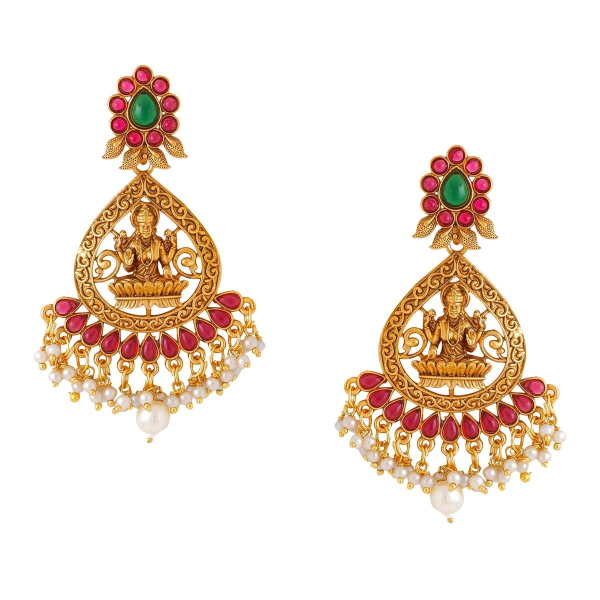 

Earrings for Women and Girls Traditional Chandbali Earrings Gold Plated | Beads Drop Temple Earrings Onesize