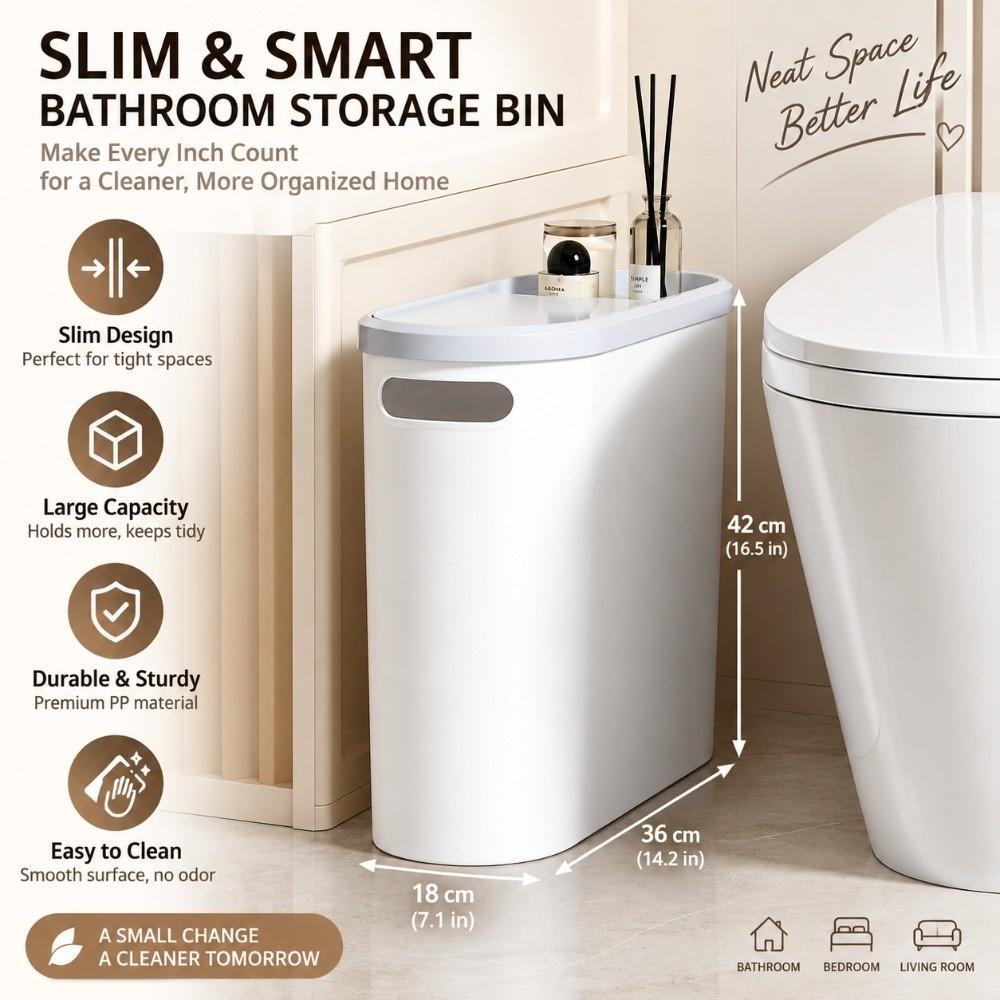 with Lid Bathroom Garbage Bin Slim Narrow Gap Living Room Dustbin 10L Home Trash Can Space Saving