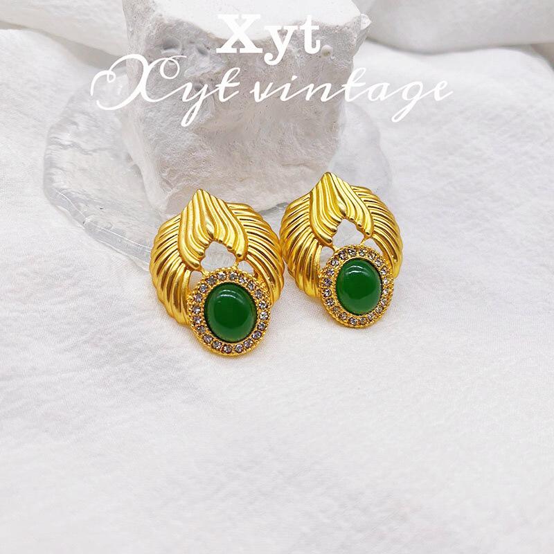 

Винтажные овальные серьги со стразами изумрудного цвета: Ретро Дизайн Высокого Класса с Ажурной Отделкой для Женщин