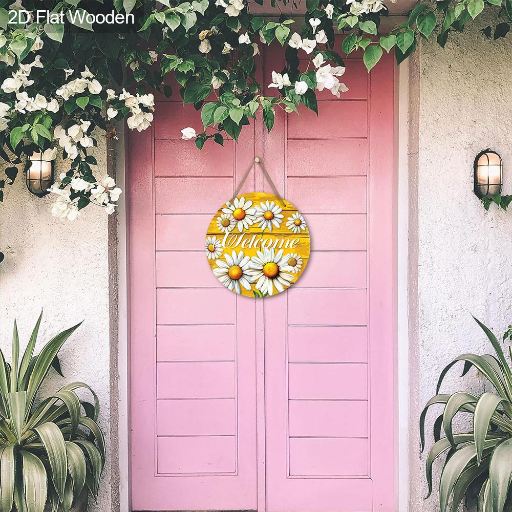 Daisy Welcome Wooden Sign, Charming Round Front Door Decor, Summer Floral Wall Hanging - Ideal Gift for Home & Garden Lovers