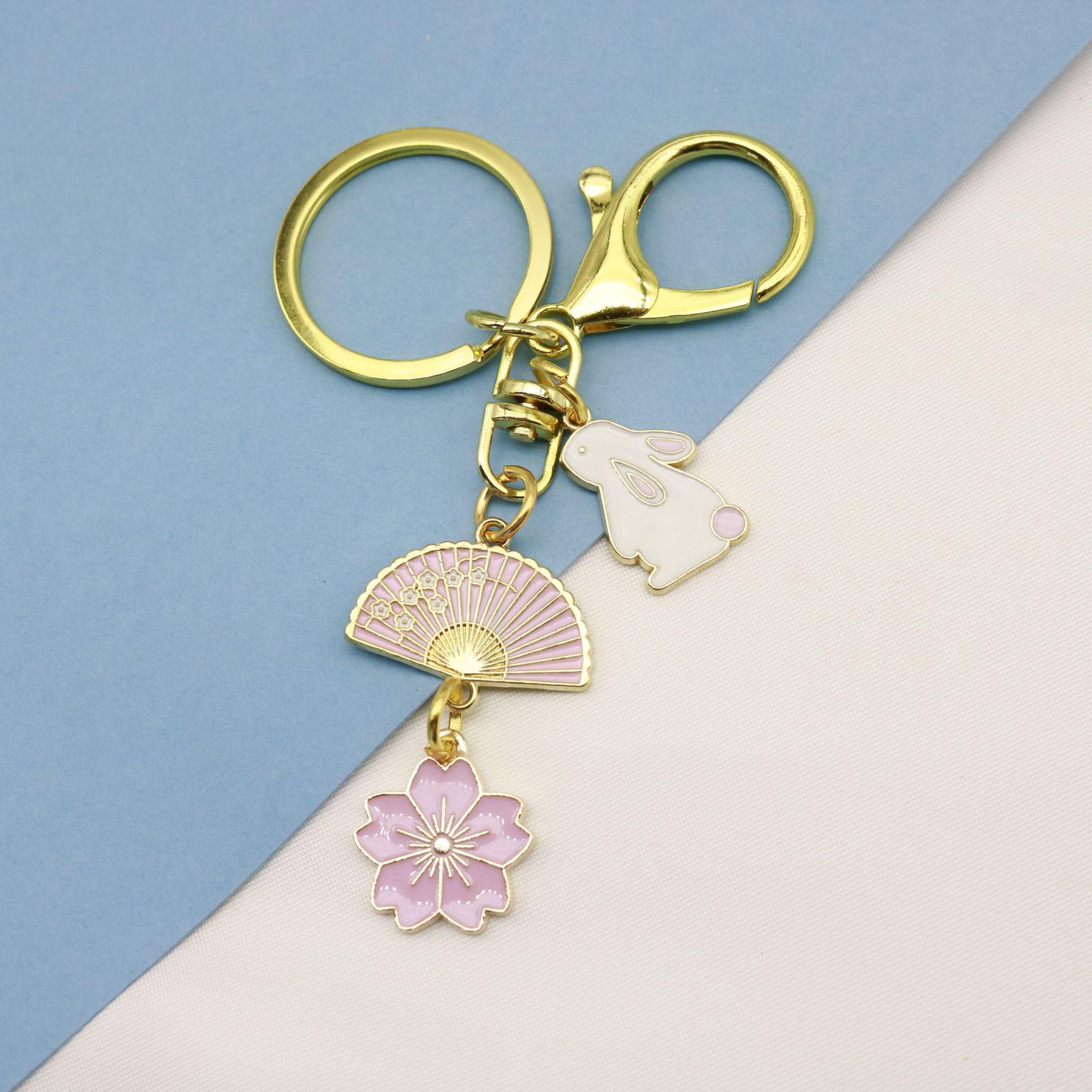 Cherry Blossom Rabbit Keychain: Cute Kitten Pendant Bag Charm Size 1806