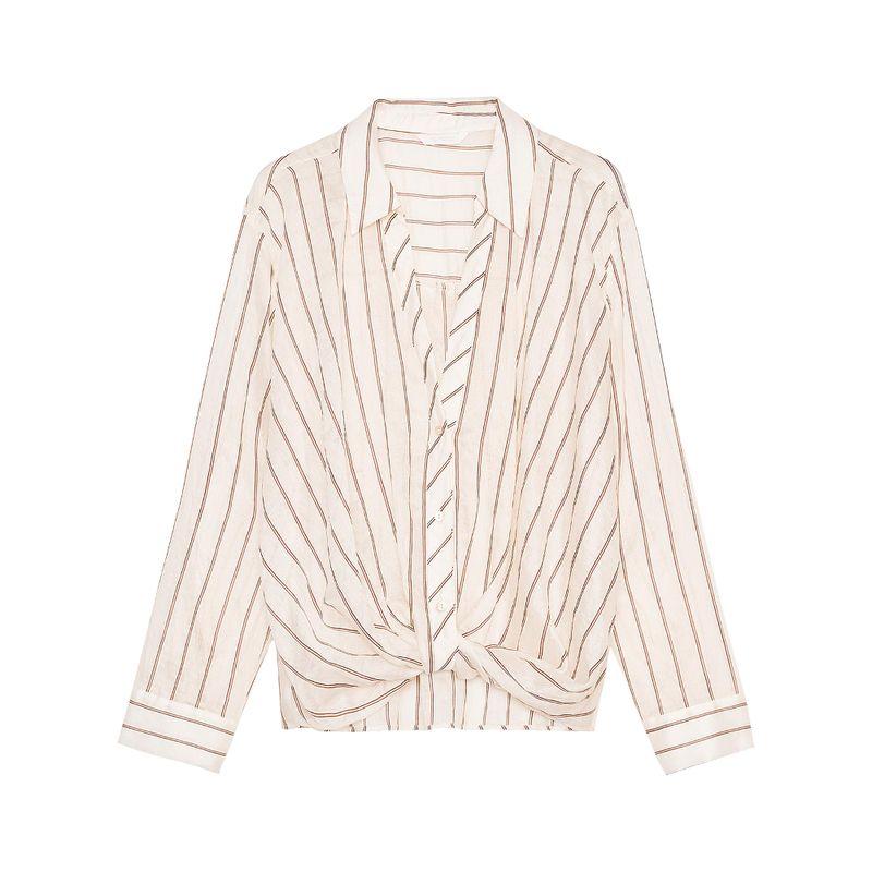 Zaprha 2025 New Arrival French Style Loose Plaid Bow Tie Stripes Long Sleeves V-neck Shirt Women's 5029082