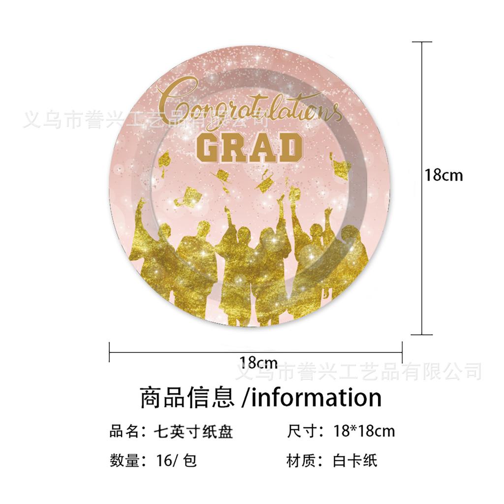 Graduation Season Party Tableware Disposable Paper Plates Tissue Supplies Pink Colorful Grad Graduation Ceremony