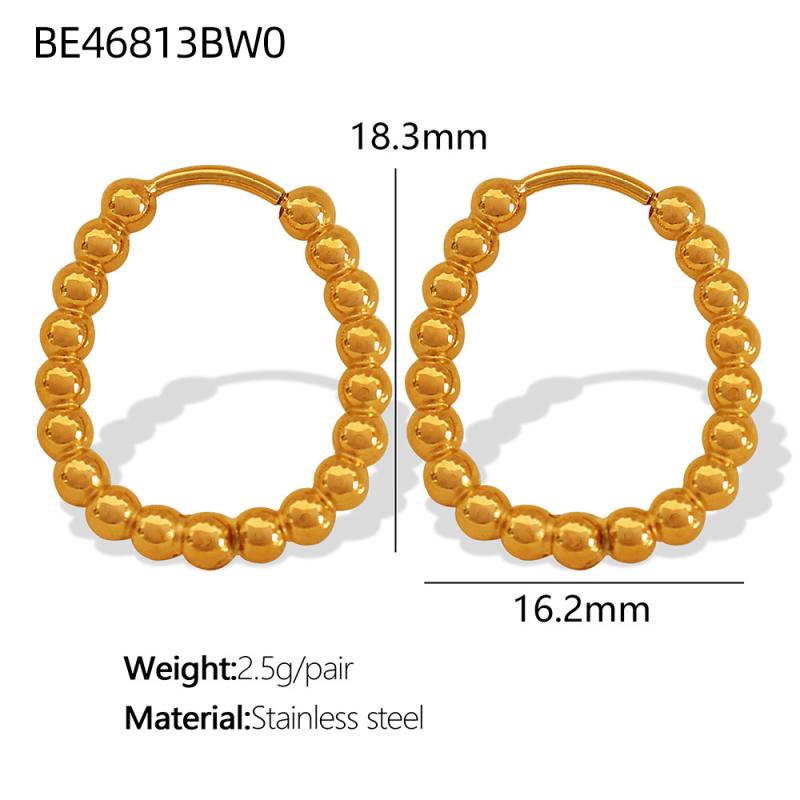 CARLIDANA New Trendy Earring Waterproof Tarnish Free 18K Gold Plated Dainty Bead Oval U Stainless Steel Hoop Earrings for Women