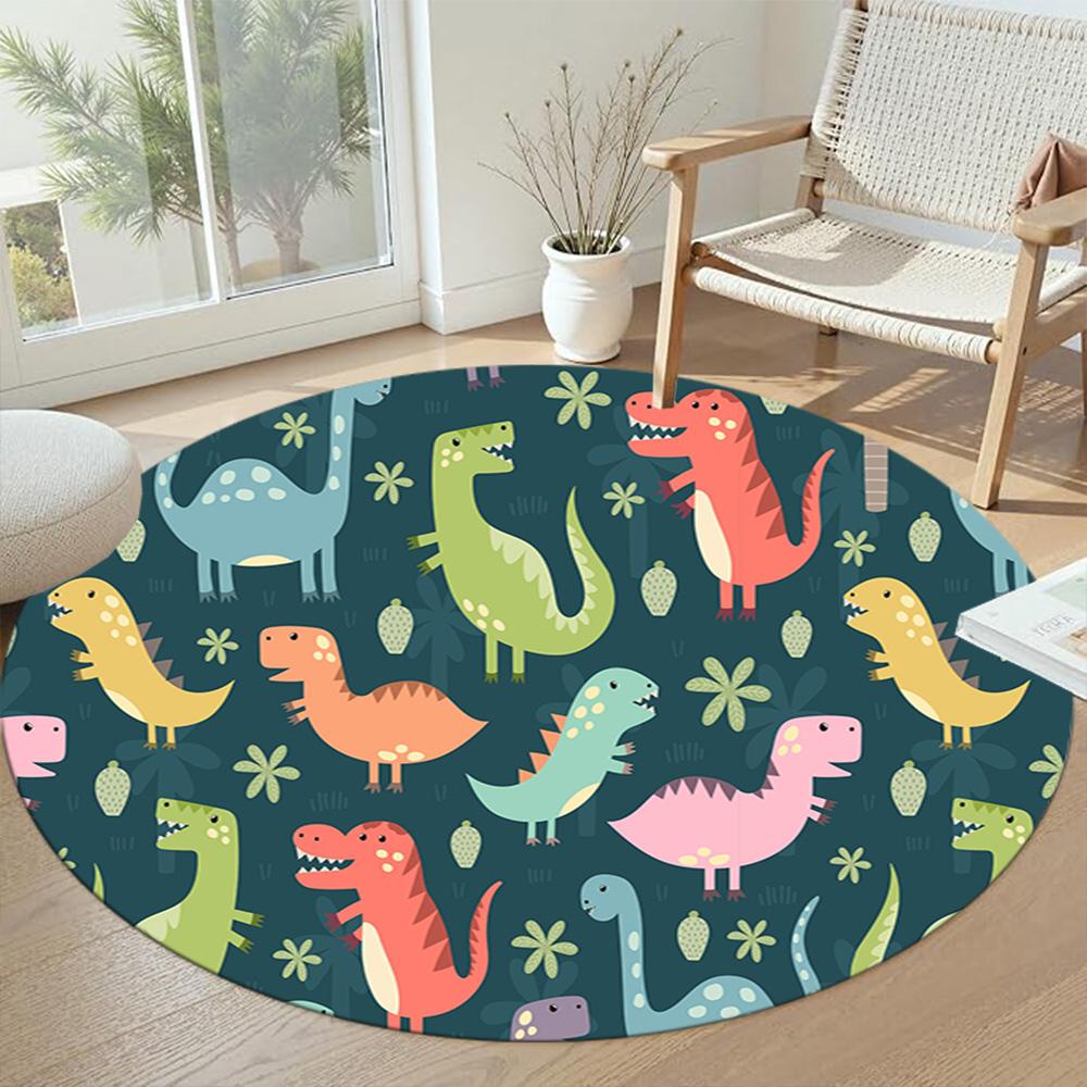 Runder Dinosaurier-Teppich Design für Wohnzimmer Schlafzimmer Eingangsbereiche Spielzimmer Rutschfester Runder Teppich Büro Heimdeko Perfekte Geburtstags-Weihnachtsgeschenkidee