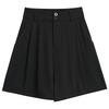 Women's Black High-Waist Wide-Leg Casual Shorts - Slim Fit, Anti-Exposure, Autumn Style, Small Size