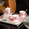 Elegant Bone China Pink Flower Tea Cup and Saucer Set with Tray - Perfect for Afternoon Tea and Gift Giving