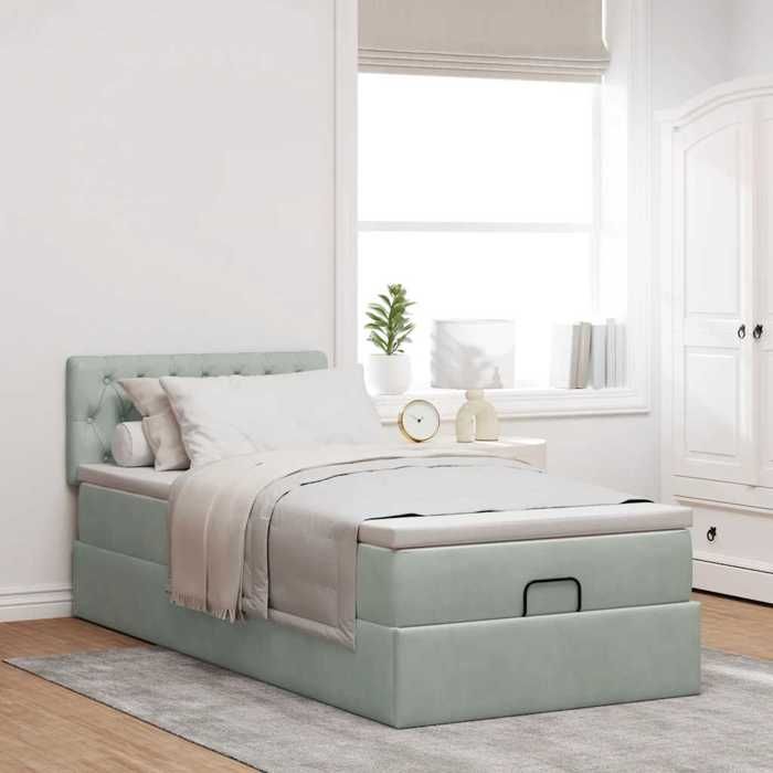 VidaXL Ottoman Bed Frame and Mattress Light Grey 90x190 Cm Velvet, Bed Frame, Upholstered Bed Frame, Bed Frame 3311813