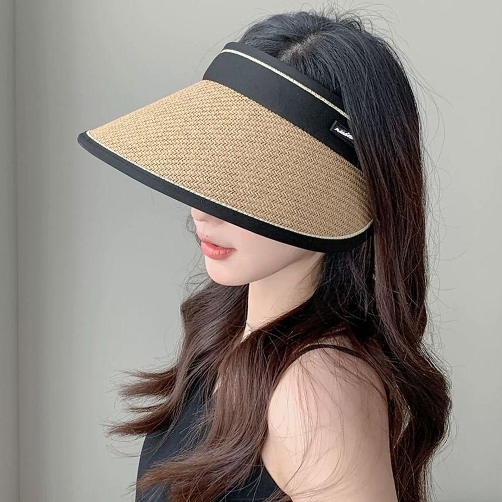 Woven Straw Foldable Bucket Hat Plaited Design Straw Hat Sunshade Cap Beach Hat  Sun Protection