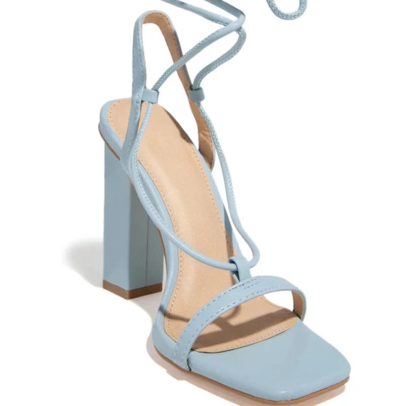 Women Heel Shoes Luxury Brand Summer Lace Cross Tie Solid Colors Fashion Concise Elegant Casual Large Sizes Pumps Ladies