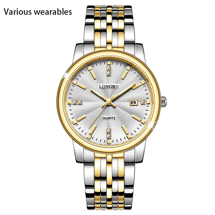 Lovers Watch Calendar Waterproof Steel Strap Watch for Men Women
