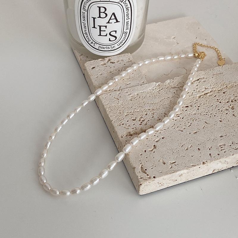 Rice Grain Freshwater Pearl Necklace Female Clavicle Chain Temperament Fashion Freshwater Pearl Rice Grain Plain Chain Girlfriend Gift