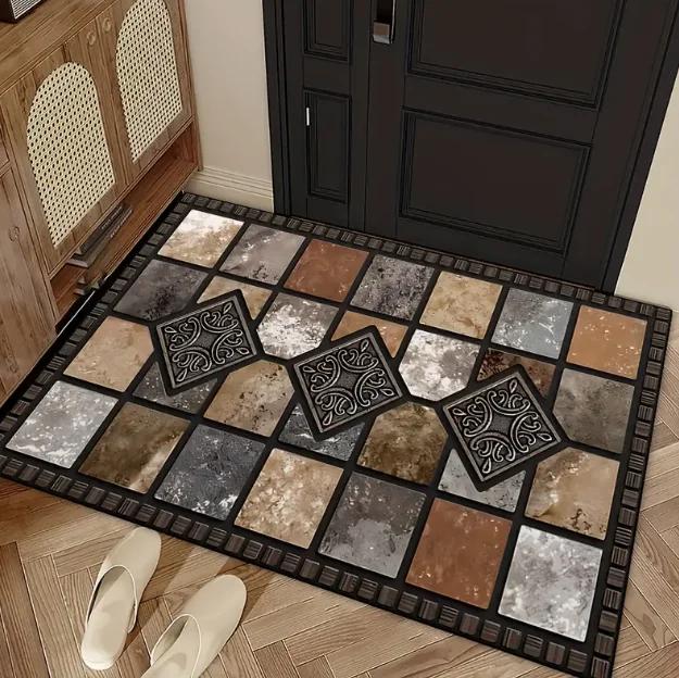 Stone Patterned Welcome Door Mat with A "welcome" Design for Farmhouse and Home Entrance The Front Door Welcome Mat Decoration