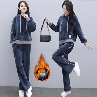 Damen Winter Warmer Anzug Pullover Hoodie + Hose 2-teiliges Set