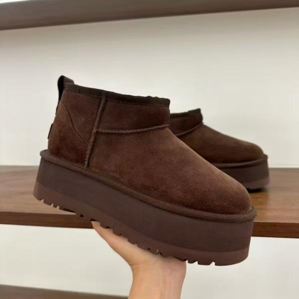 Women Winter Platform Snow Boots Warm Faux Suede Ankle Boots Thick Furry Lining Non‑Slip Short Booties For Cold Weather