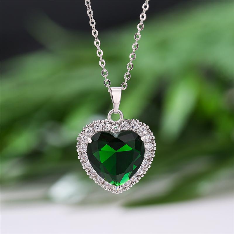 Rainbow Cubic Zirconia Heart Pendant Necklace Heart Stone Silver Clavicle Chain For Women Anniversary Jewelry