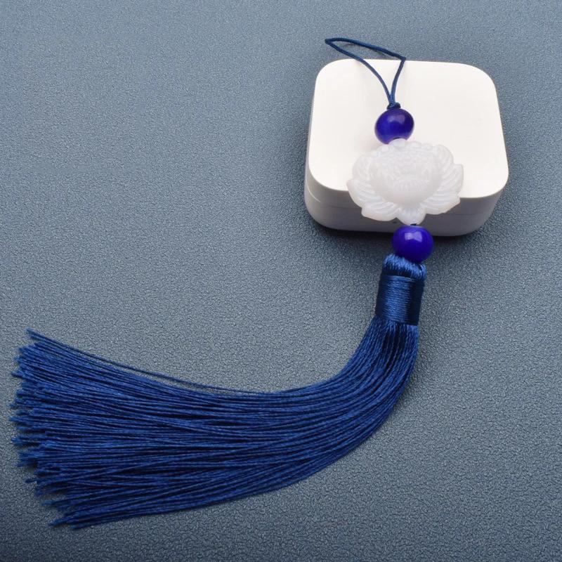 1 Pcs White jade lotus Fringe Trim Bookmark Silk Tassels Pendant DIY Sewing Curtains Accessories Clothes Bag Craft Supplies