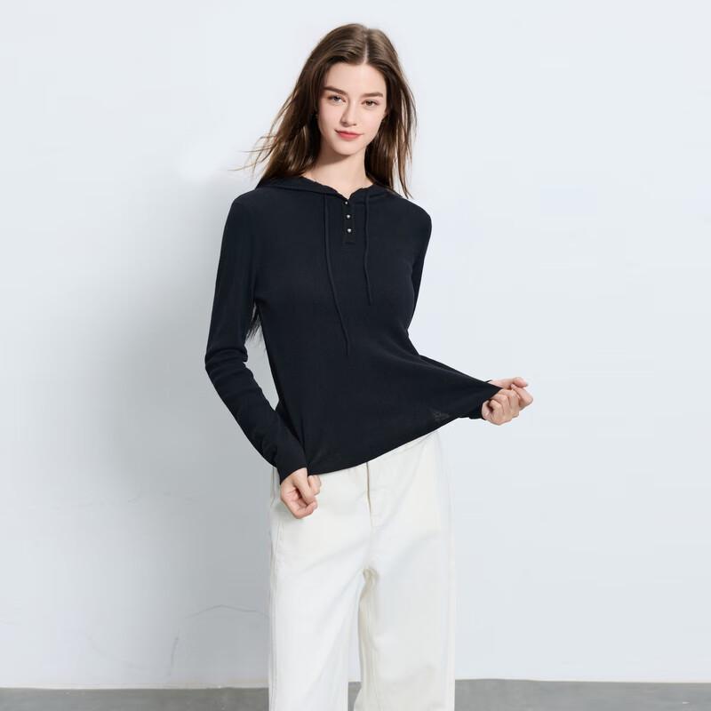Sancai 2025 Autumn Women's Slim Fit Hooded Knit Pullover