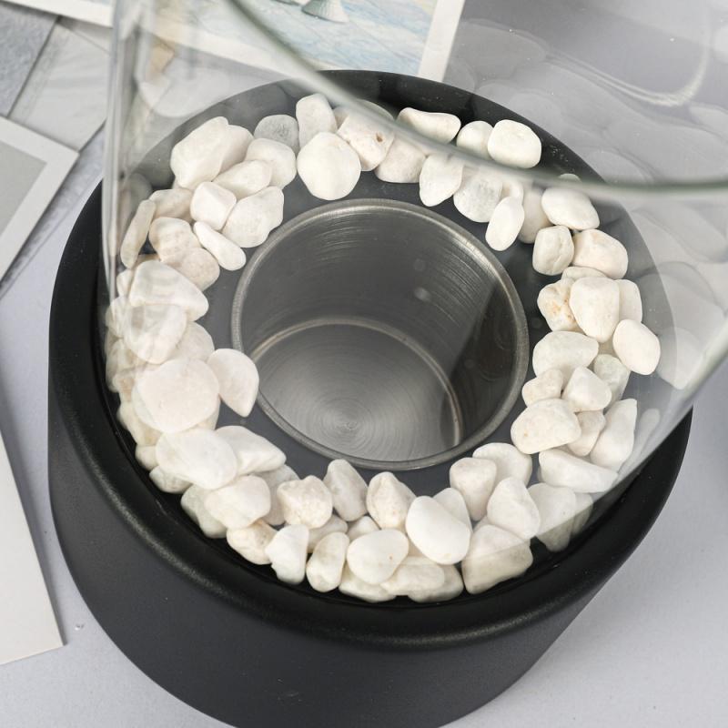 Glass Desktop Alcohol Fireplace Lamp Indoor Outdoor Real Fire Stainless Steel Round Bar Ambience