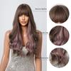 ALAN EATON Brown Synthetic Wig with Purple Highlights Colored Cosplay Party Hair Long Wavy Wigs with Bangs Heat Resistant Fiber