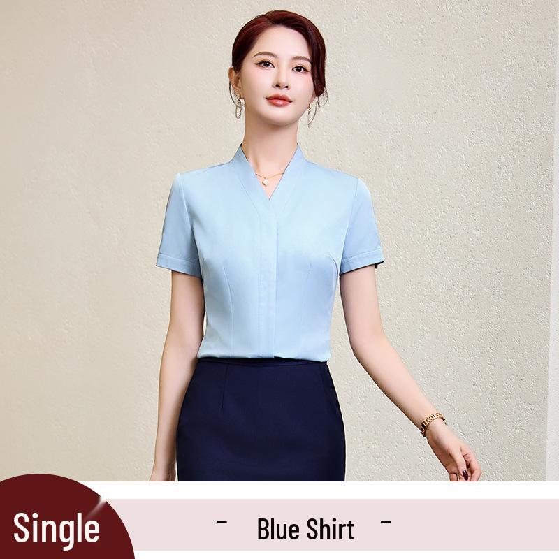 

Женская профессиональная белая шифоновая блузка с V-образным вырезом и длинными рукавами для официальных мероприятий L