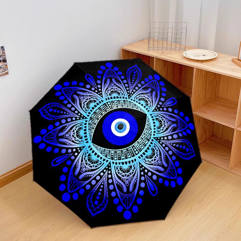 1 PC Automatic Folding Umbrella - The Evil Eye Pattern, Portable & Foldable Design with 8 Ribs, Christmas Birthday Gifts