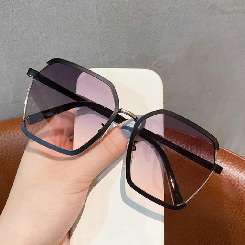 New Oversized Square Metal Half Frame Shades Sunglasses Women Vintage Gradient UV Resistant Sunglasses  Para Hombre
